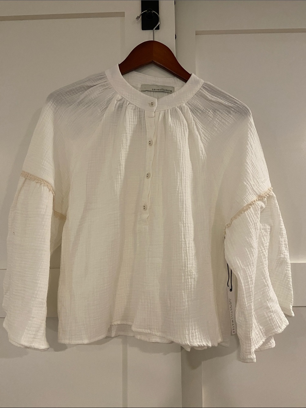 Lightweight Cream Button-Front Gauze Blouse with Subtle Gather
